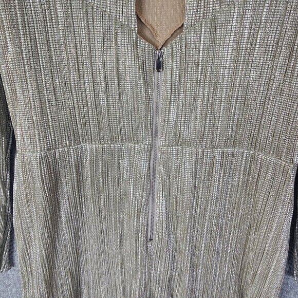 Saylor Saydee Mini Dress Beige Platinum Metallic Mock Neck Long Sleeve Sz Large - Picture 10 of 16